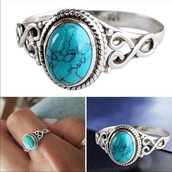 Jewelry - New Vintage Turquoise Silver Plated Ring
